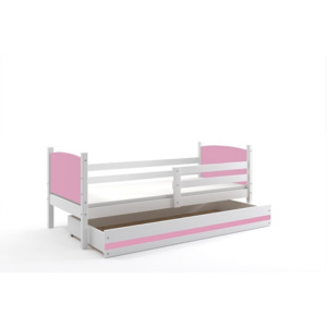 Dětská postel BRENEN + matrace + rošt ZDARMA, 80x190, bílý, růžová