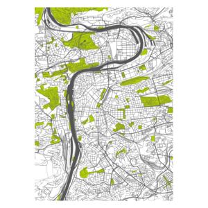 Stylizovaná mapa Prahy Barva: šedá-svěží zelená, Rozměr: 40 x 55 cm