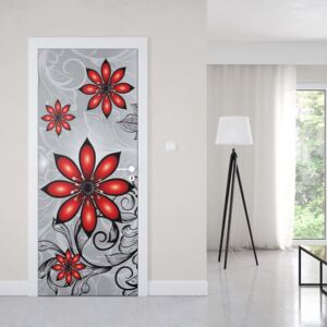GLIX Fototapeta na dveře - Modern Floral Design Silver And Red | 91x211 cm