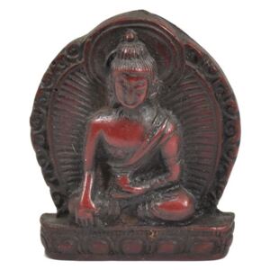 Buddha Šákjamuni, mini, "stone", hnědo červený, pryskyřice, 4cm
