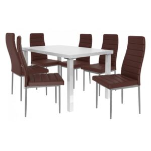 Moderní jídelní stůl se židlemi 6 + 1 Sisa max 04 Bílá - Hnědá