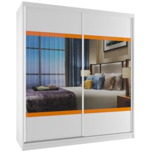 Trendy objemná šatní skříň s posuvnými dveřmi Adalen 130 - bílá / oranžový lesk