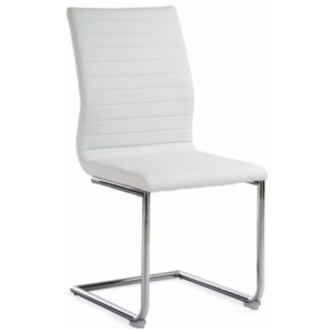 Prošívaná bílá jídelní židle s moderně tvarovaným kovovým podstavcem TK225