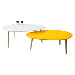 Set 2 konferenčních stolků DOBLO, bílá HG / žlutomedová HG