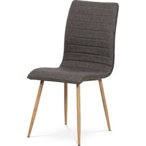 Jídelní židle, potah coffee látka, kovová 4nohá podnož, 3D dekor dub HC-368 COF2 Art