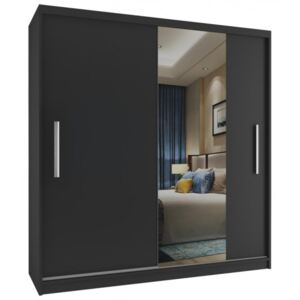 Luxusní šatní skříň s posuvnými dveřmi s vlnitým zrcadlem šířka 158 cm černý korpus 68