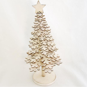 ID Dřevěný vánoční stromeček krémový 36cm