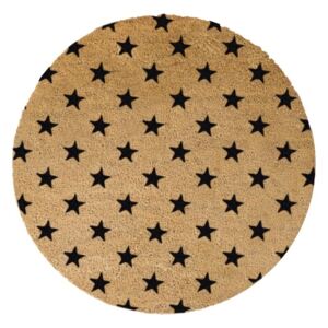 Černá kulatá rohožka z přírodního kokosového vlákna Artsy Doormats Stars, ⌀ 70 cm