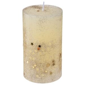 Kulatá svíčka s hvězdami, velikost L, žlutá, 12 cm