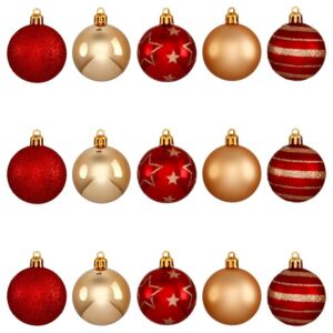 Sada 15 vánočních ozdobek LUSS DECO vánoční stromek ozdobné ozdobné ozdoby, červené zlato
