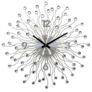 JVD Designové kovové stříbrné skleněné hodiny JVD HT116.1 (kovové paprskovité hodiny o průměru 49cm)