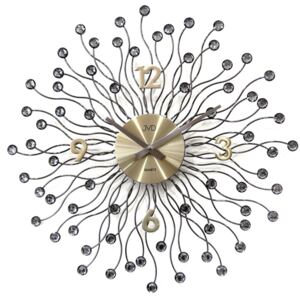 JVD Designové kovové zlato - antracitové skleněné hodiny JVD HT116.3 (kovové paprskovité hodiny o průměru 49cm)