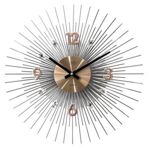 JVD Designové kovové zlato - antracitové nástěnné hodiny JVD HT114.2 (kovové paprskovité hodiny o průměru 45cm)