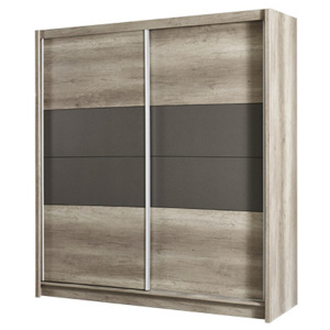 Moderní šatní skříň 203 cm s posuvnými dveřmi v kombinaci barev country grey a láva KN454
