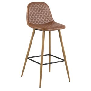 SCANDI Hnědá čalouněná barová židle Wanda s dubovou podnoží