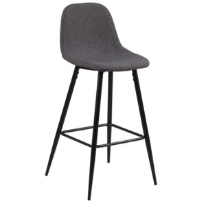 SCANDI Tmavě šedá čalouněná barová židle Wanda s černou podnoží
