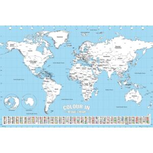 Plakát, Obraz - Mapa světa - Colour In, (91,5 x 61 cm)