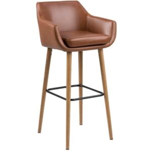 Scandi Hnědá koženková barová židle Marte 79 cm