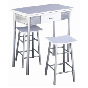 Barový set Tempo Kondela, stůl + 2 židle, bílá / stříbrná, HOMER