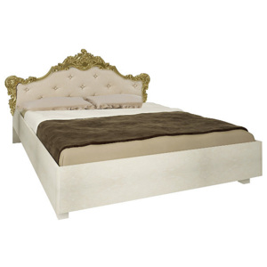 Manželská postel LOPPEZ + zvedací rošt + matrace DE LUX + měkký záhlavník, 180x200, radica béžová
