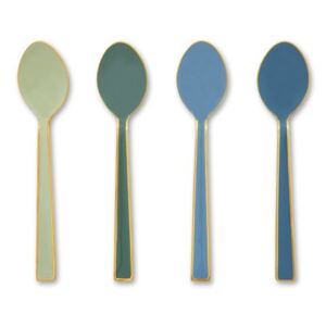 Set 4 glazovaných lžiček Blushing birds modro-zelené Modrá Smalt / kov