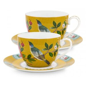 Set 2 Cappuccino hrnků Blushing birds, žluté Žlutá