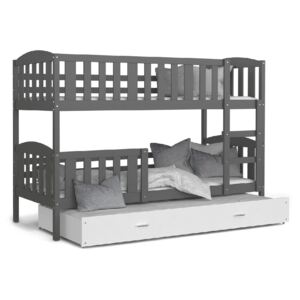 Dětská patrová postel s přistýlkou KUBUS 3 Color, 190x80, šedá/bílá