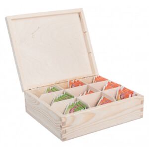 Dřevěná krabička na čaj (9 přihrádek) KR019
