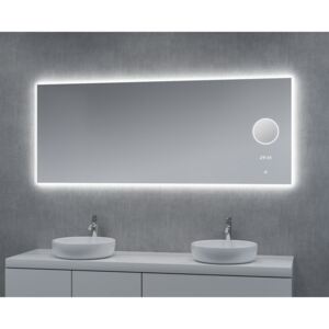 Zrcadlo s LED osvětlením kosmetickým zrcátkem a hodinami, 1600 x 650 mm