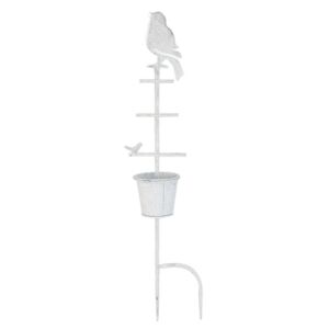Zahradní zapichovací květináč s ptáčkem a patinou - 14*12*74 cm