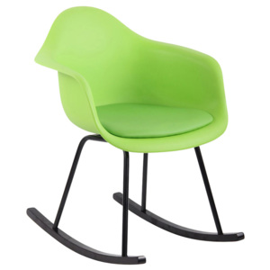 Pohodlné houpací plastové křeslo v zelené barvě s čalouněným sedákem DO099