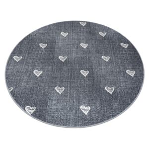 Koberce Łuszczów Koberec pro děti HEARTS Kruh Jeans, vintage srdce - šedá kruh 200 cm