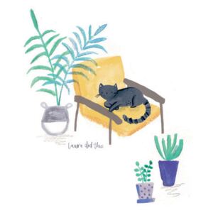 Ilustrace Black cat on mustard scandi chair, Laura Irwin