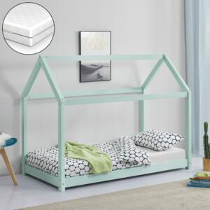 [en.casa] Dětská postel AAKB-8707 mátově zelená 70x140 cm s matrací a roštem