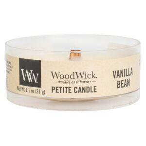 WoodWick - vonná svíčka Petite, Vanilla Bean (Vanilka) 31g (Odpočiňte si s teplou, přírodní vůní čisté vanilky.)