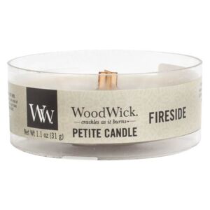 WoodWick - vonná svíčka Petite, Fireside (Oheň v krbu) 31g (Naše slavná vůně přináší harmonii ambry, vetiveru a pižma, které nejlépe vystihují atmosféru útulného večera u hořícího krbu.)