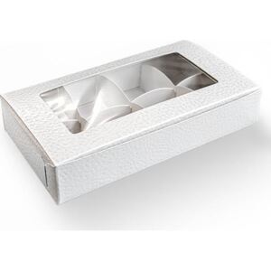 Krabička na pralinky bílá (vzor kůže) 16 x 8 cm (na 8 kusů) SC15219 dortis dortis