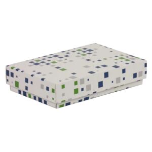 Dárková krabička s víkem 250x150x50/40 mm, VZOR - KOSTKY zelená/modrá
