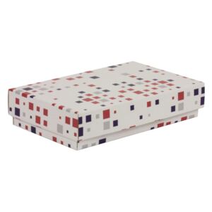 Dárková krabička s víkem 250x150x50/40 mm, VZOR - KOSTKY fialová/korálová