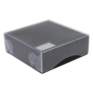 Dárková krabička s průhledným víkem 100x100x35/35 mm, černo šedá matná