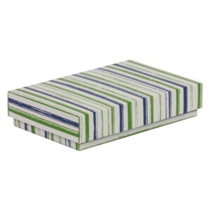 Dárková krabička s víkem 250x150x50/40 mm, VZOR - PRUHY zelená/modrá