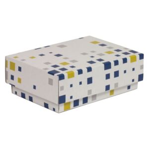 Dárková krabička s víkem 150x100x50/40 mm, VZOR - KOSTKY modrá/žlutá