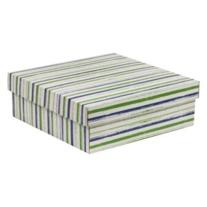 Dárková krabička s víkem 300x300x100/40 mm, VZOR - PRUHY zelená/modrá