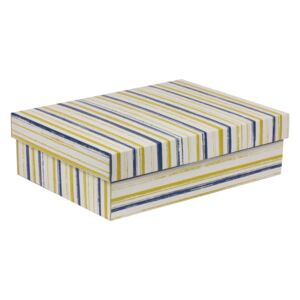 Dárková krabička s víkem 350x250x100/40 mm, VZOR - PRUHY modrá/žlutá