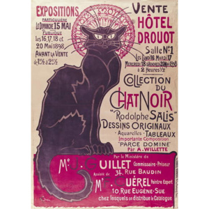 Obraz, Reprodukce - Poster advertising an exhibition of the 'Collection du Chat Noir' cabaret at the Hotel Drouot, Paris, May 1898, Theophile Alexandre Steinlen
