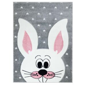 C.city Dětský kusový koberec pastel králíček bílý v šedé Rozměr: 160x230cm