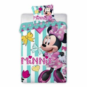 Textylia Bavlněné dětské povlečení do postýlky licenční Disney 100x135cm / 40x60cm Minnie s mašlemi modré