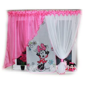 Dětská voálová hotová záclona Miranda 400x150cm Minnie Mouse květiny tmavě růžová