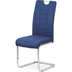 Jídelní židle - modrá látka, kovová chromovaná podnož