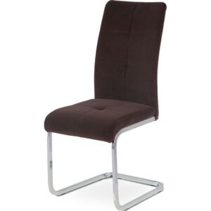Jídelní židle - hnědá sametová látka, kovová chromovaná podnož